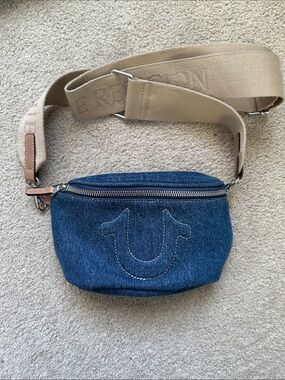 True Religion Denim Crossbody Belt Bag with Embroidered Logo